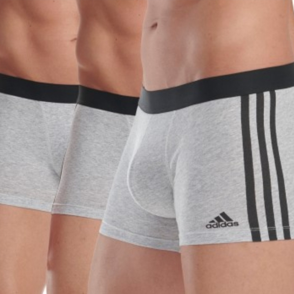 NWT Adidas Men's 3 Pack Trunk Active Flex Cotton 3 Stripes Heathered Grey S
